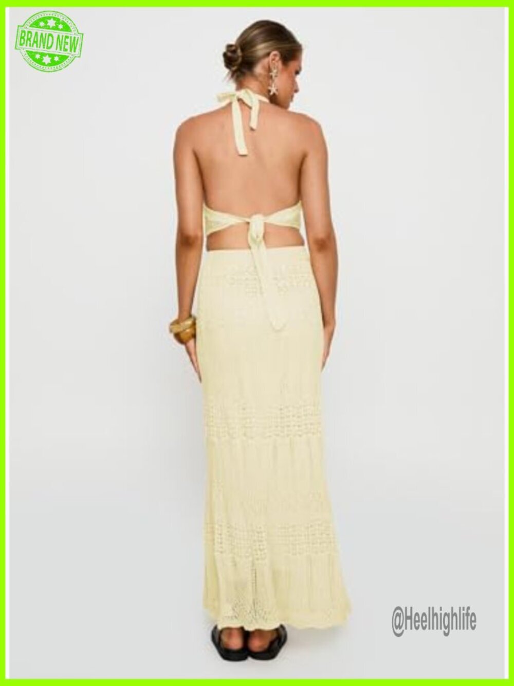 Crochet Knit Skirt Set, Halter Crop Top, Maxi Skirt, Hand Wash Only - Picture 4 of 7